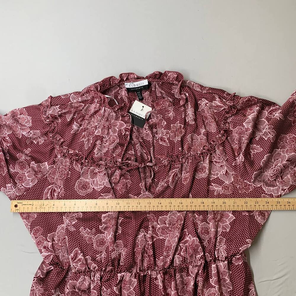 Eloquii Elements Floral Empire Waist Dress 18 20 Burgundy Boho Long Sleeve - Picture 6 of 9